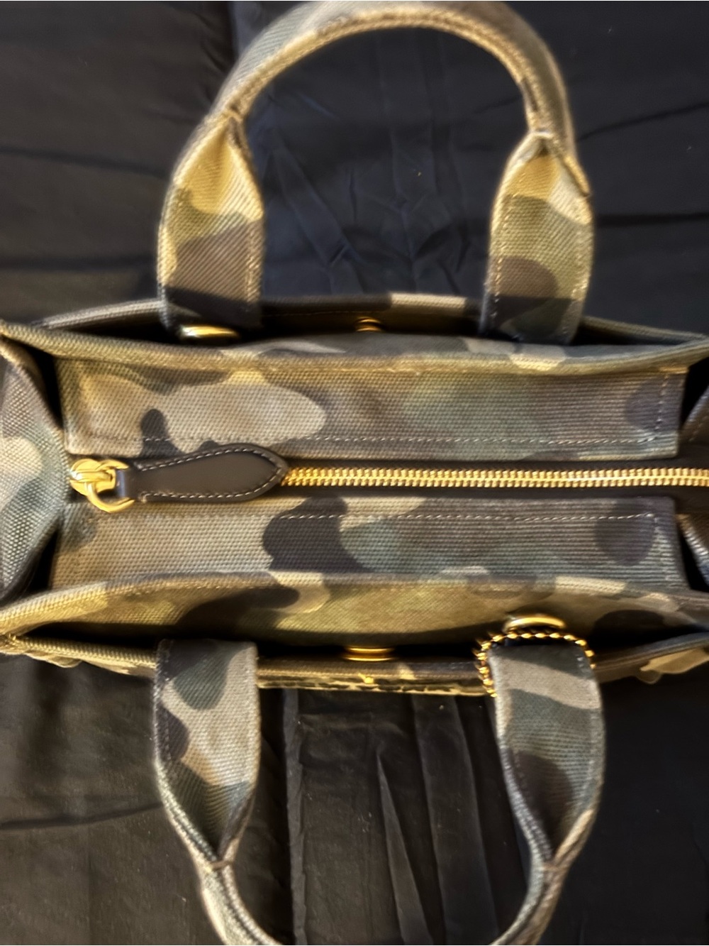 Coach Camouflage Canvas Mini Tote - Green, Black, Tan - Picture 11 of 16